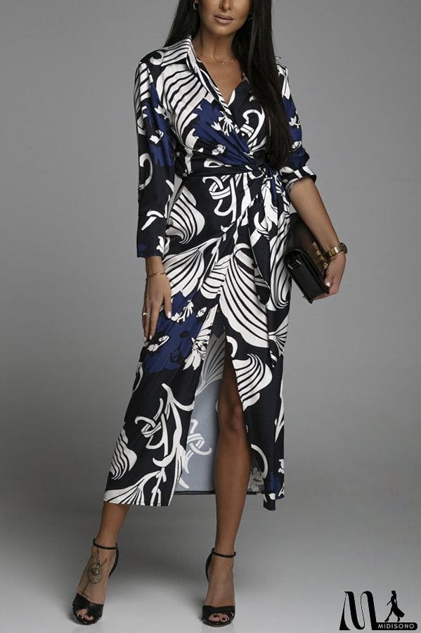 MidiSono - Lasting Daydream Printed Wrap Shirt Midi Dress
