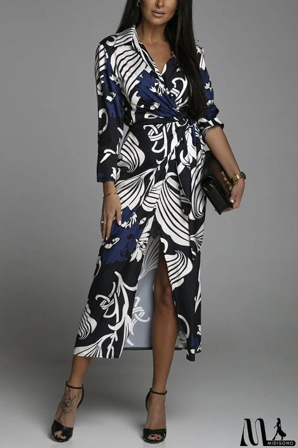 MidiSono - Lasting Daydream Printed Wrap Shirt Midi Dress