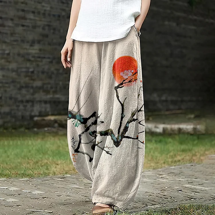 Women's Floral And Sunset Art Loose Casual Pants