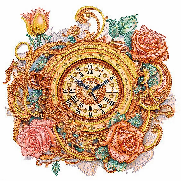 Clock And Roses 30*30CM (Canvas) Special Drill Diamond Painting gbfke