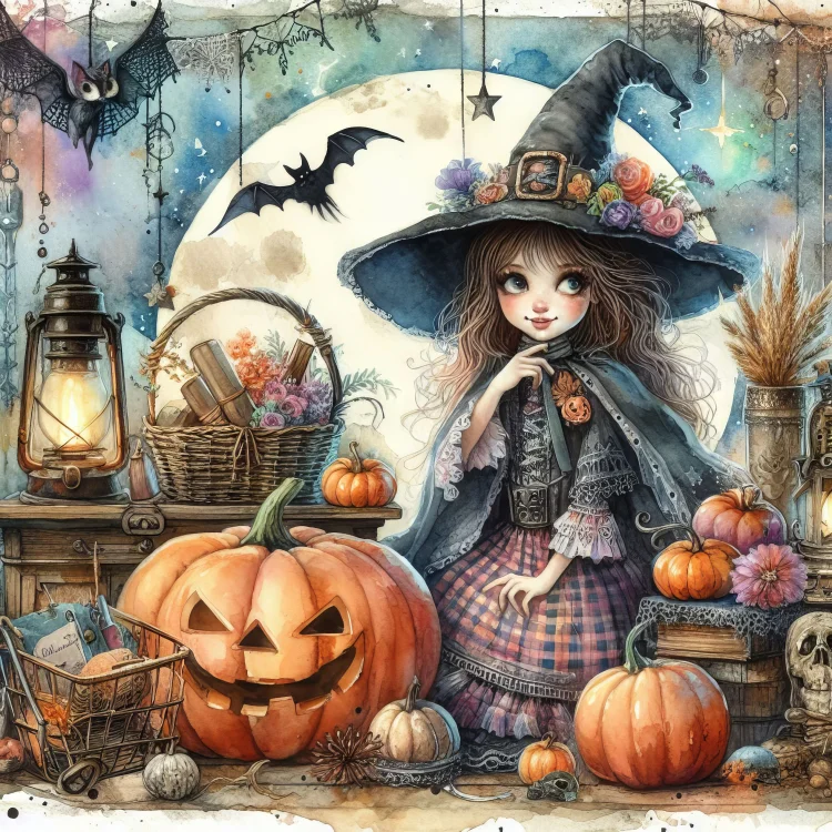 Halloween Witch 40*40CM(Canvas) Diamond Painting gbfke