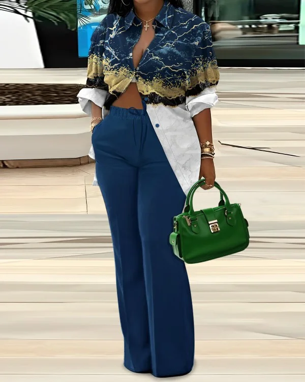 Uveng Uveng Women's Autumn And Winter 2024 New Long-Sleeved Shirt Printed Trousers Two Sets