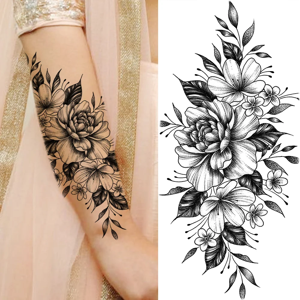 Sdrawing Sunflower Butterfly Temporary Tattoos For Women Adult Rose Flower Moon Fake Tattoo Arm Body Art Decoration Tatoo Paper