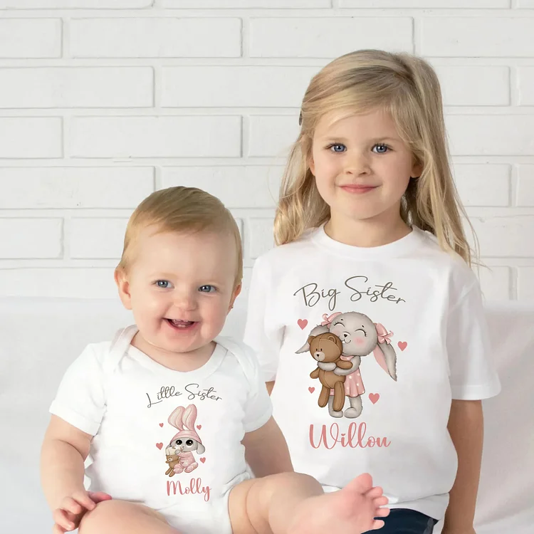 BlanketCute-Personalized Cute Bunny Rabbits Siblings Family Cotton Casual T-shirt | 81