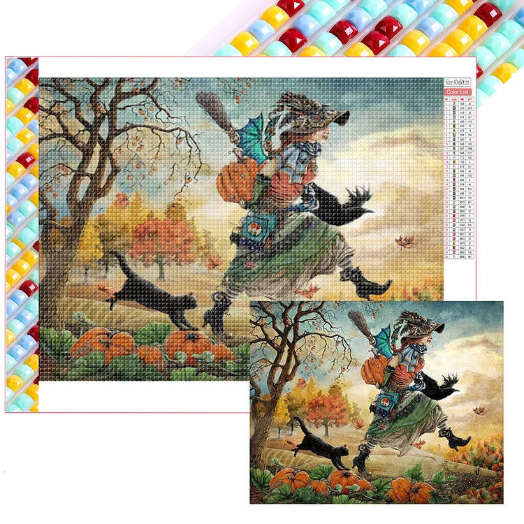 Pumpkin Festival Witch 50*40CM (Canvas) Full AB Square Drill Diamond Painting gbfke