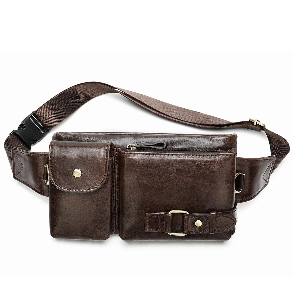 Men's One Shoulder Crossbody Chest Bag Mobile Phone Top Layer Leather Waist Bag