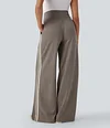 2026🔥 Halara Ribbed SoCinched High Waisted Tummy Control Drawstring Wide Leg Color Block Casual Trousers with Pockets