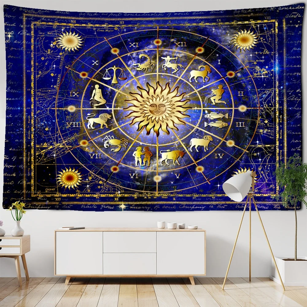 Golden Sun Star Symbol Magic Array Tapestry Wall Hanging Bohemian Hippie Planet Psychedelic Witchcraft Room Decor