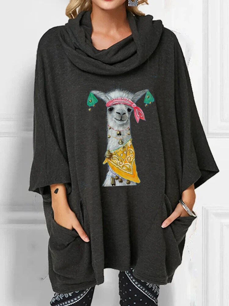 Hot 2020 Autumn Pullovers Tops Loose Plus Size 3/4 Sleeve Moletom Feminino Casual Animal Printed Casual Pockets Women Sweatshirt