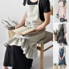 2018 New Women Pocket Home Ruffle Apron Linen Kitchen Dress Dining Cotton Cooking