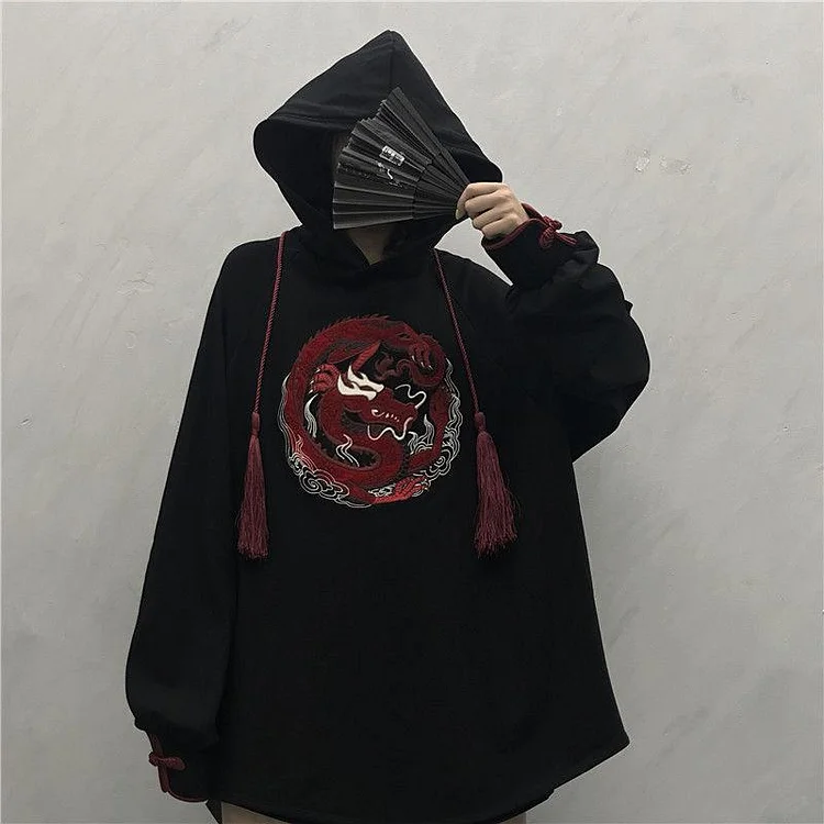 Chinese Style Dragon Embroidery Loose Winter Hoodie SP16533