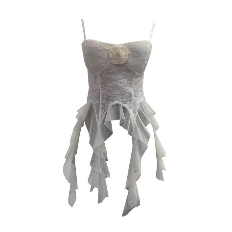 Uveng Sleeveless Vest Women With Chest Pads With Tectoral Lace Slings Irregular Ribbon Short Coat 1106