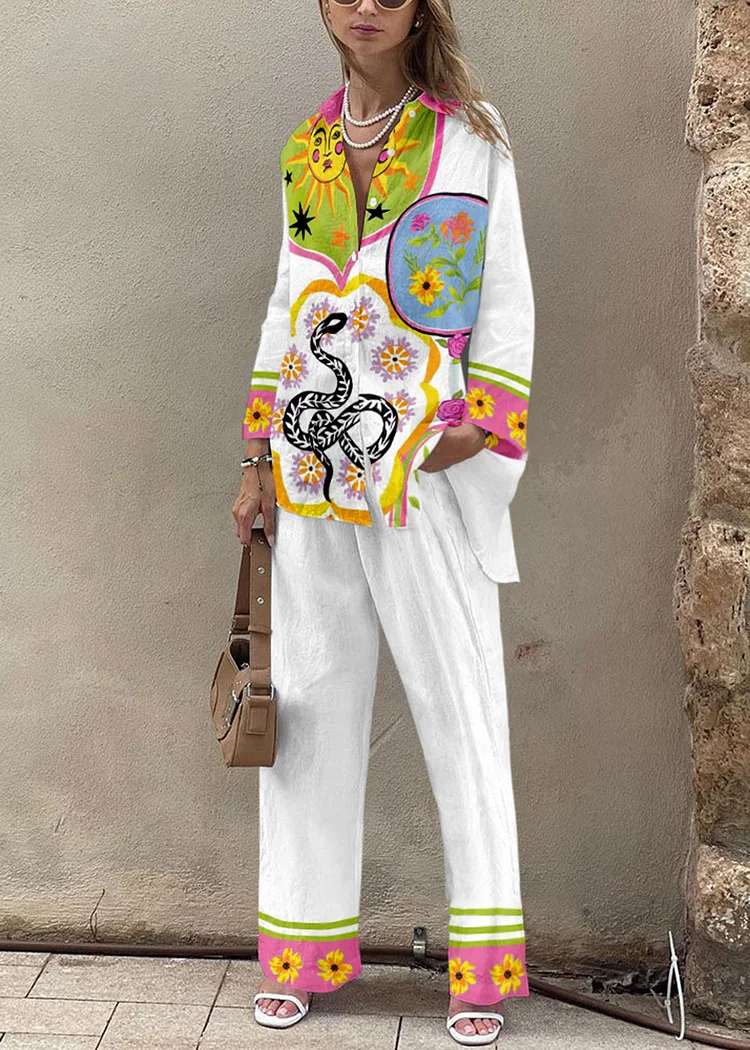 Casual Printed Shirt & Pants Two-piece Set