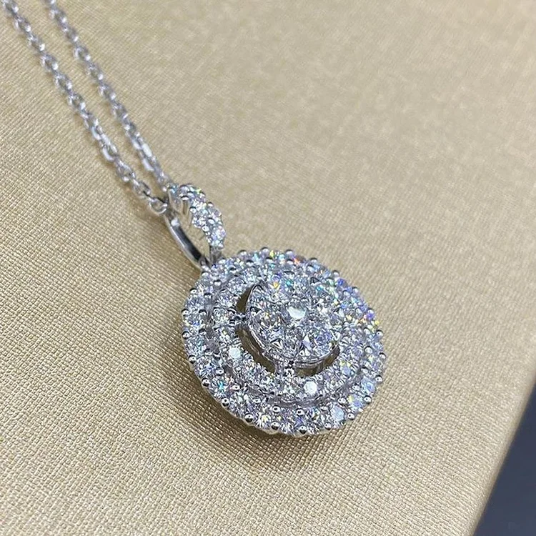  Shiny Disc Zircon Pendant Necklace Silver Plated VangoghDress