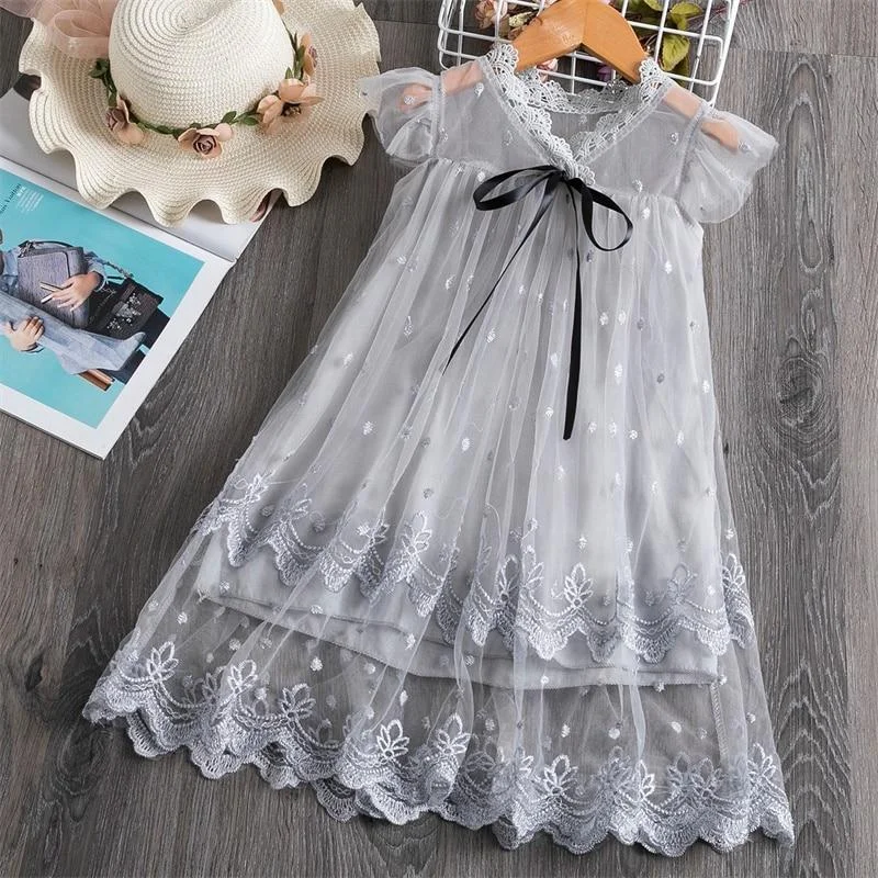 Girls Lace Dress Floral Flower Red Girls Clothes Lace Girls Casual Clothing Party Dress For 3-8 Years Christmas Girls Dress