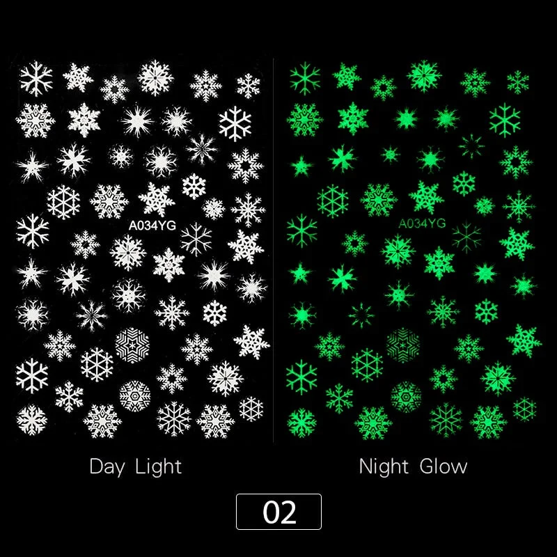 3D Luminous Nail Stickers Halloween Pumpkin Spider Star Moon Transfer Sliders  Winter Glow In The Dark Nail Art Decoration-Nail Inspo