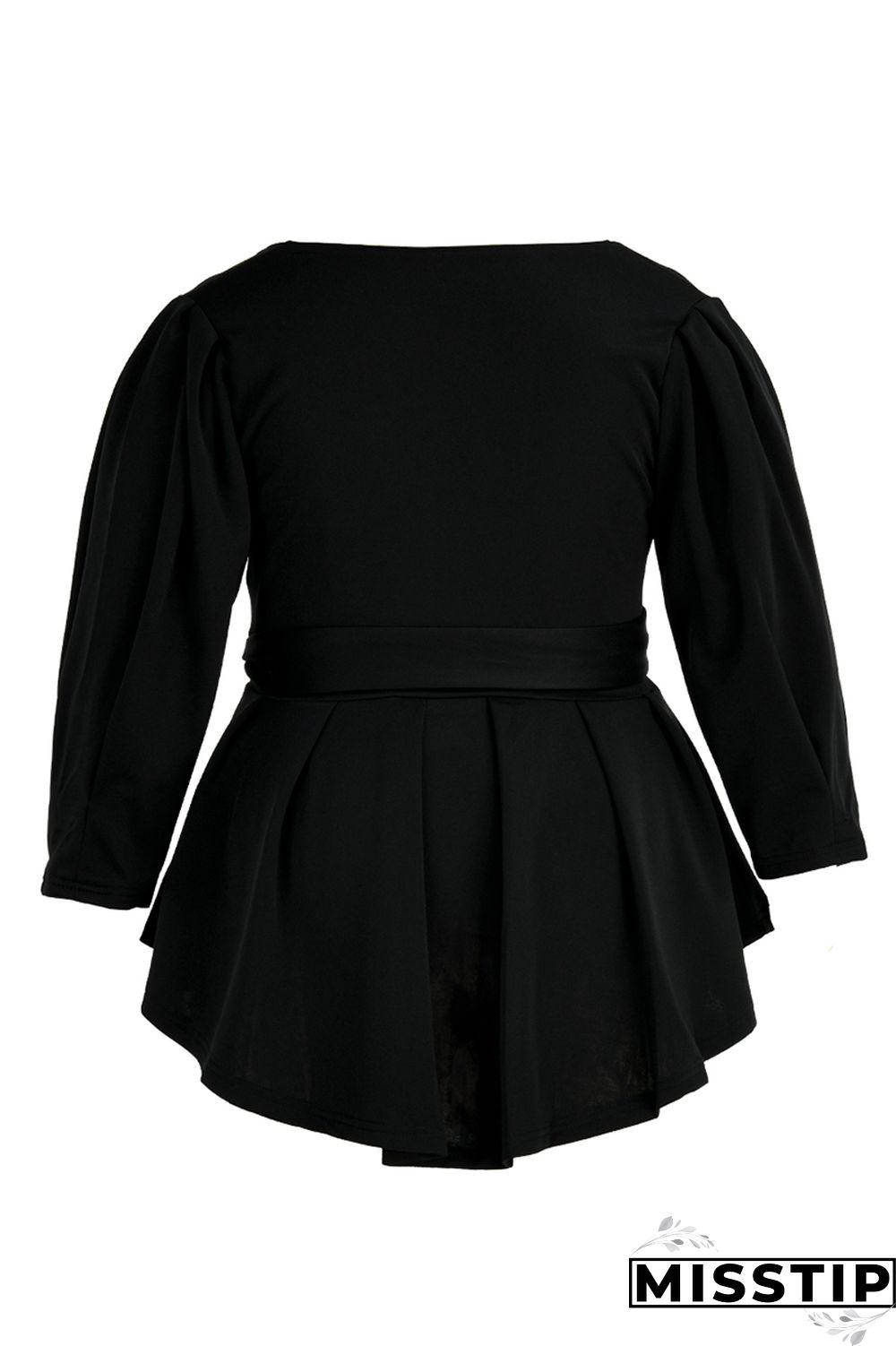 Black Fashion Casual Solid Bandage V Neck Plus Size Tops