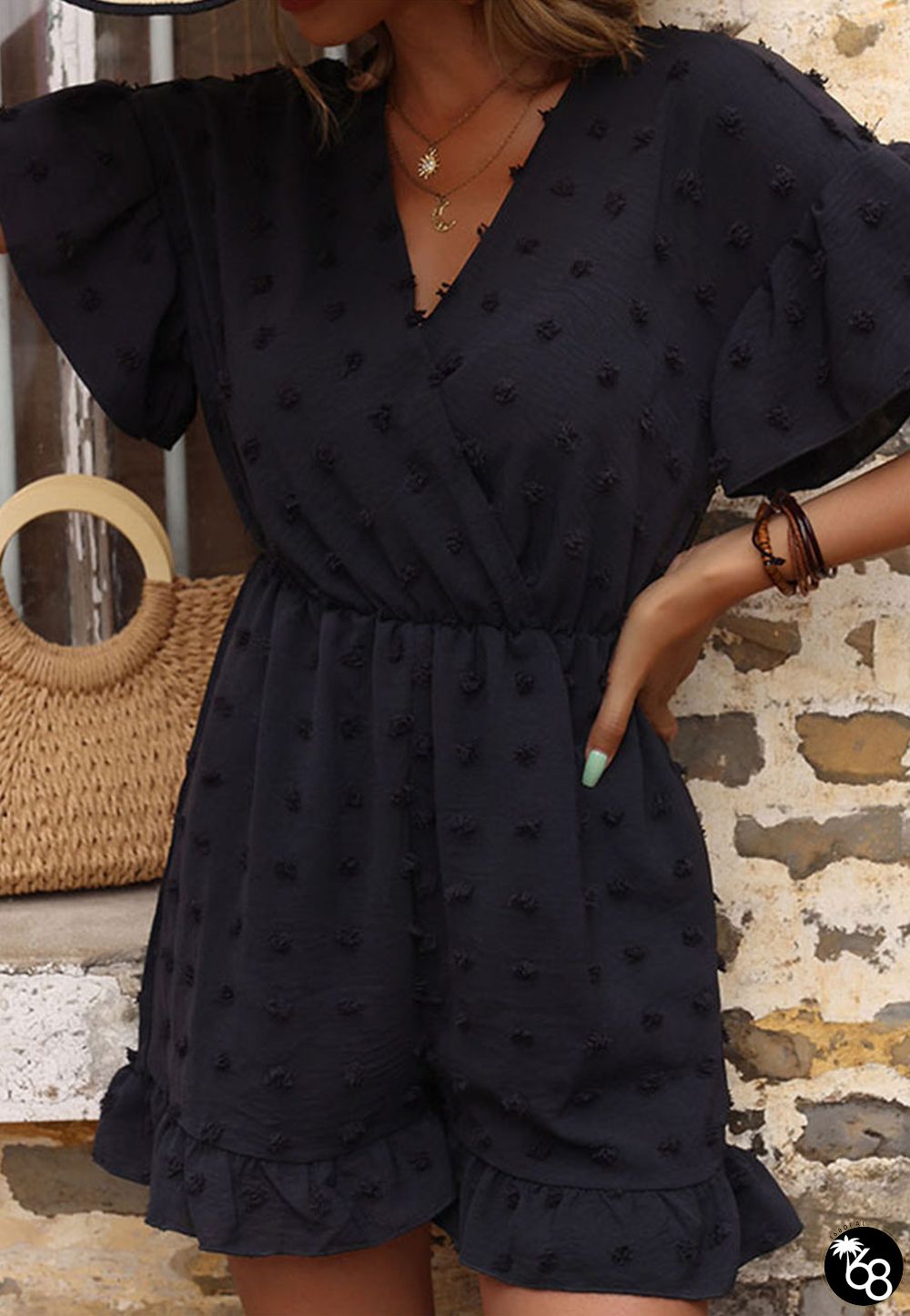 Surplice Neck Ruffle Sleeve Romper | 168DEAL