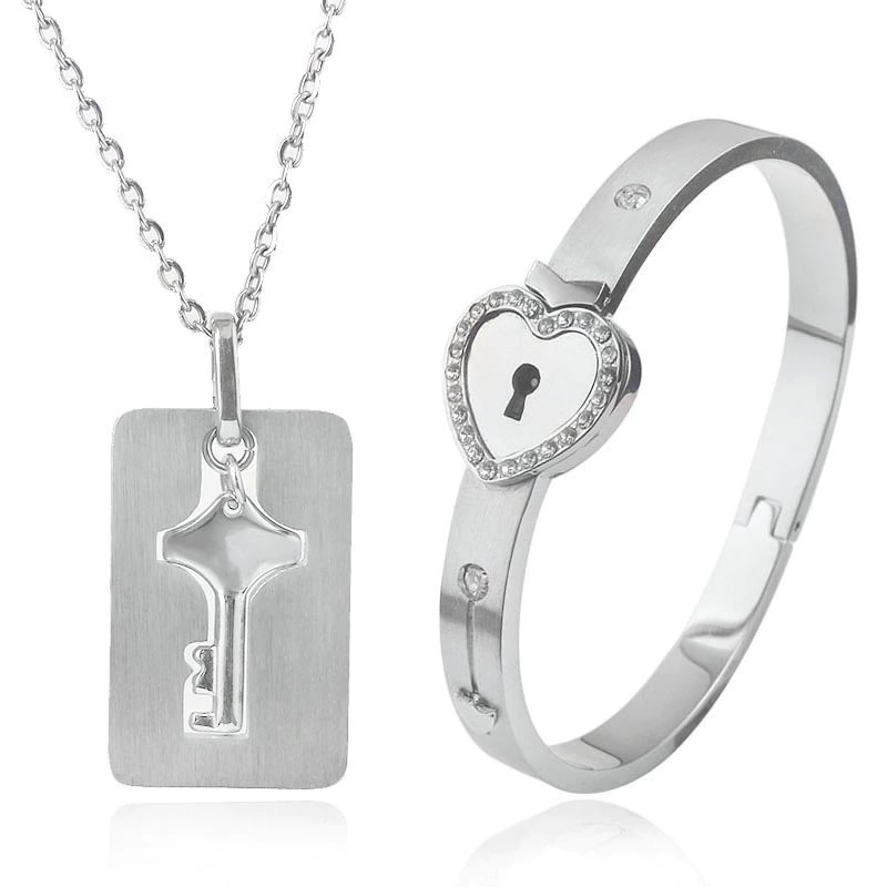 Black Heart Bracelet Choker Set Jewelry Stainless Steel Key | IFYHOME