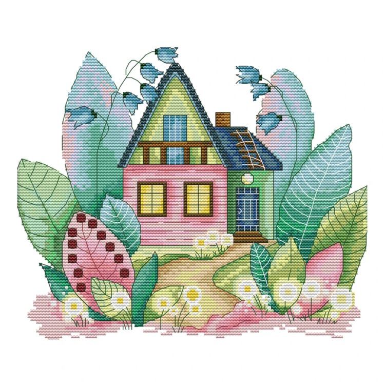 Joy Sunday - Spring Magic House - 14CT 2 Strands Threads Printed Cross Stitch Kit - 29x26cm(Canvas)