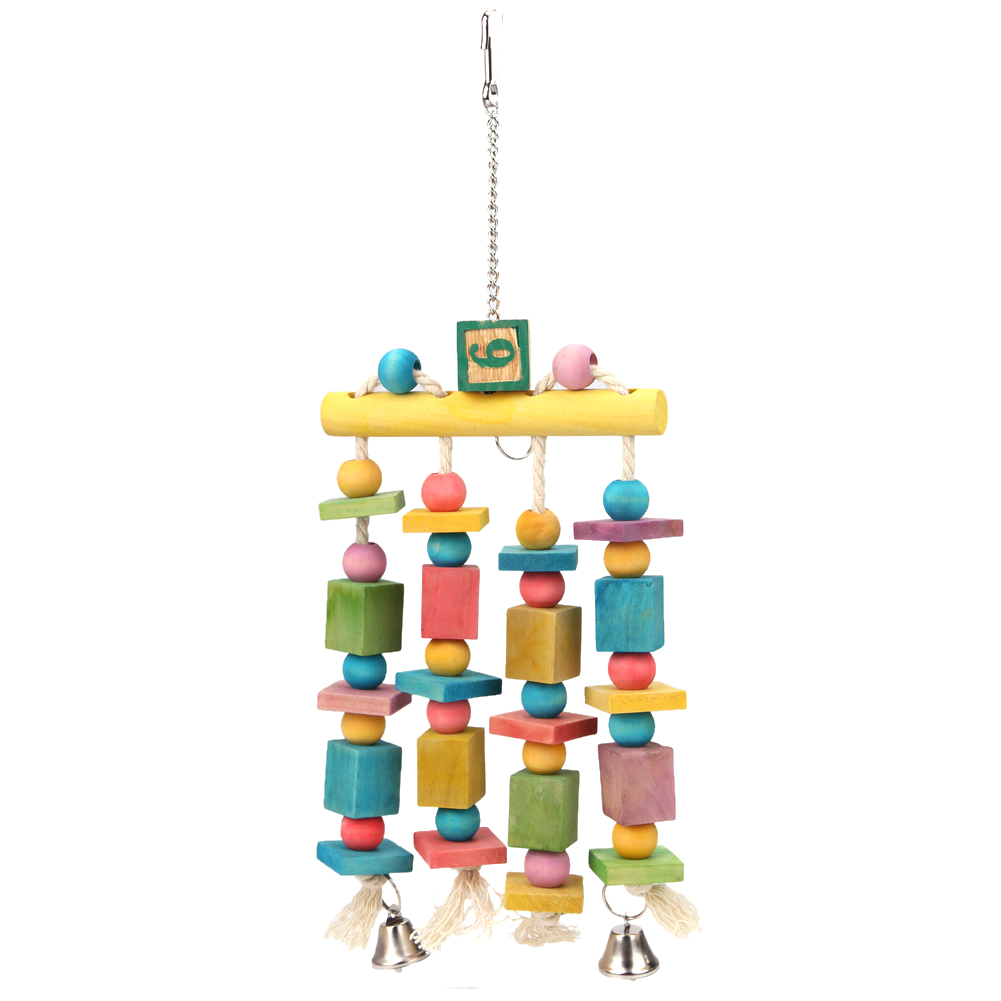 

Colorful Parrot Pet Bird Macaw Hanging Chew Toy Bells Wood Blocks Swing Toy, 501 Original