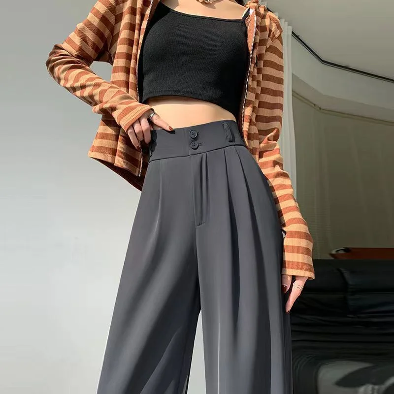 Athvotar Athvotar Pants Female Autumn 2024 New High Waist Pendant Straight Pear Shaped Pants Narrow Version Of The Floor Wide Leg Pants