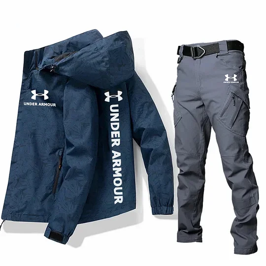 pánský zimní módní hustý teplý taktický svetr s taktickými kalhotami