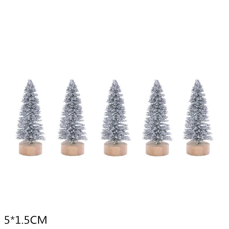 5Pcs 5-16cm Sisal Fiber Mini Christmas Tree Snow Frost Pine Tree DIY Craft Christmas Party Table Decoration Christmas Ornaments