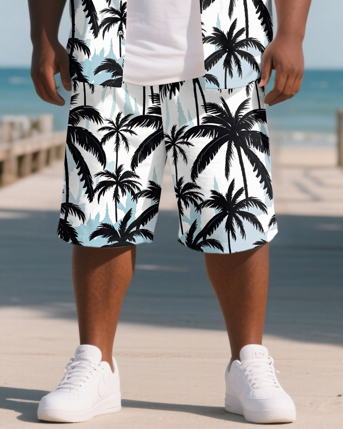 Men's Big & Tall Coconut Trees Hawaiian Style 2-Piece Short Sleeve Shirt Shorts Suits
