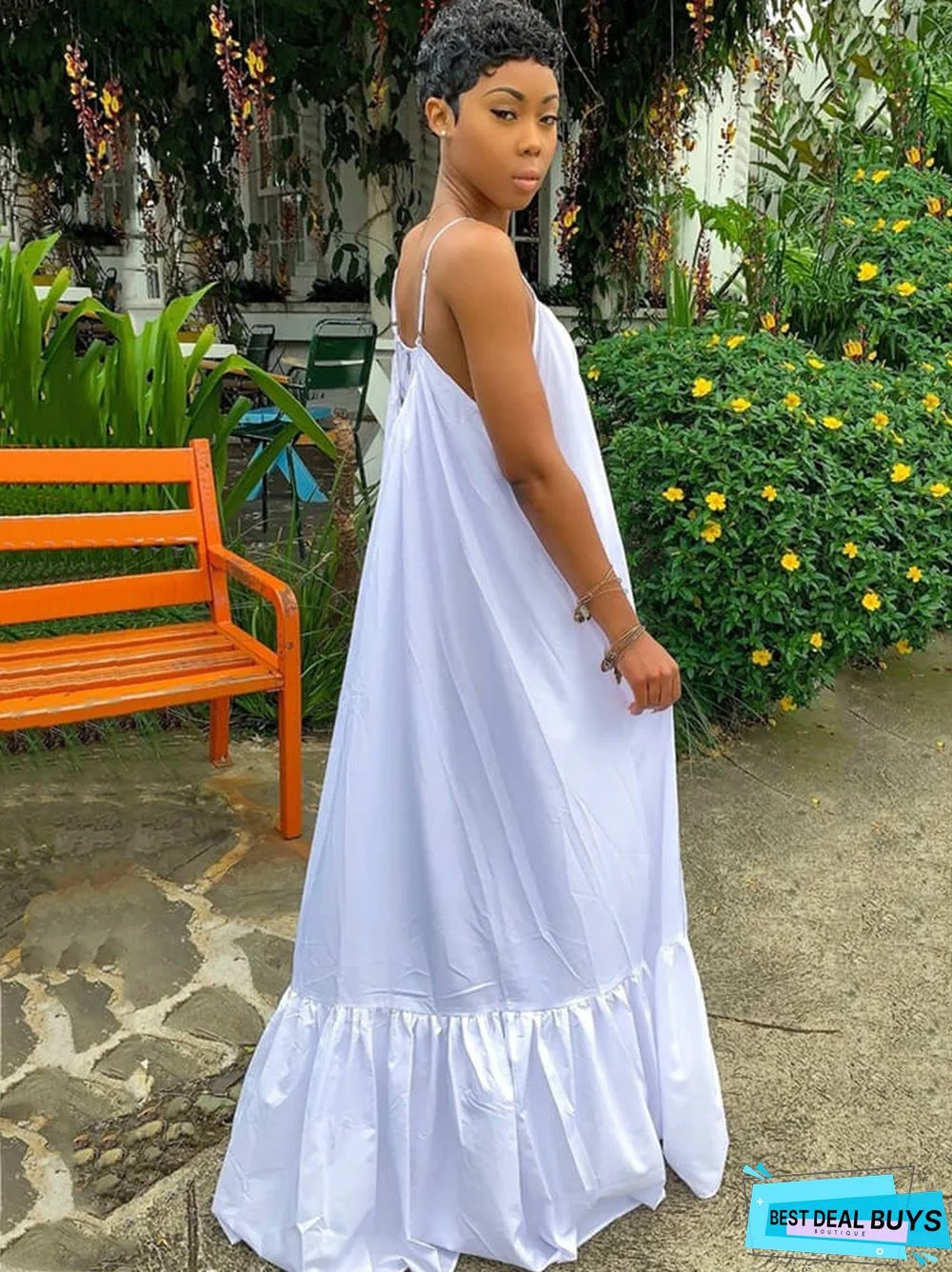 Plus Size Spaghetti Strap Ruffle Beach Maxi Swing Dresses