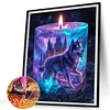 Lila Lichtkerze Wolf - runder Bohrer Diamantmalerei - 35*40cm