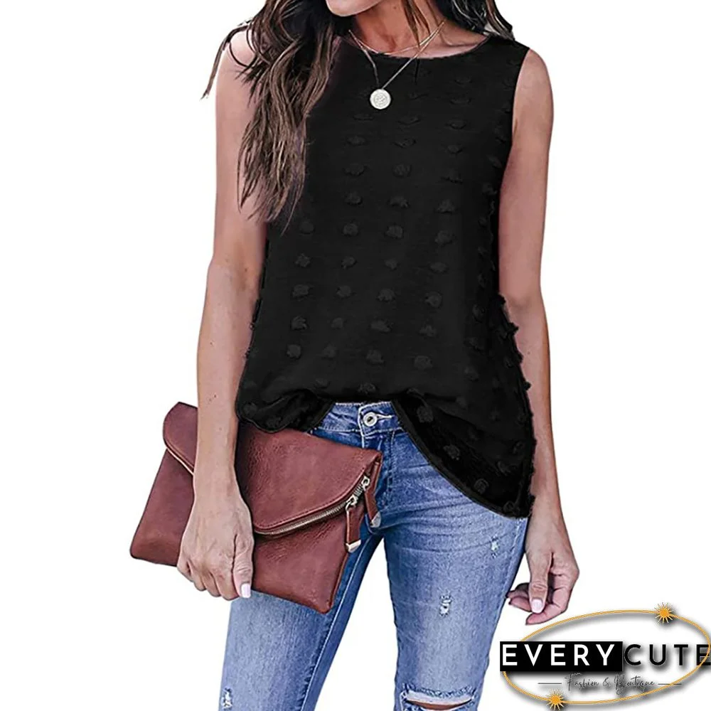 Black Chiffon Swiss Dot Textured Tank Tops