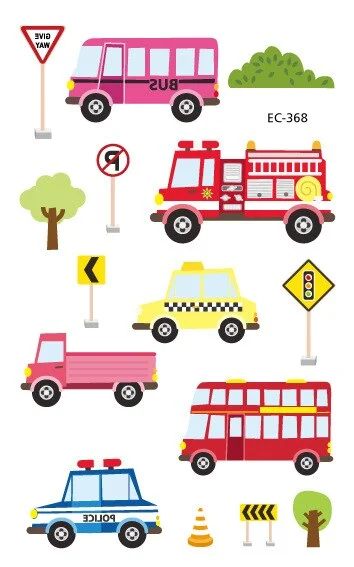 20 kinds Automobile Vehicle Truck Temporary Cartoon Tattoo Kids Children Cognition Stickers faux tatouage temporaire Disposable