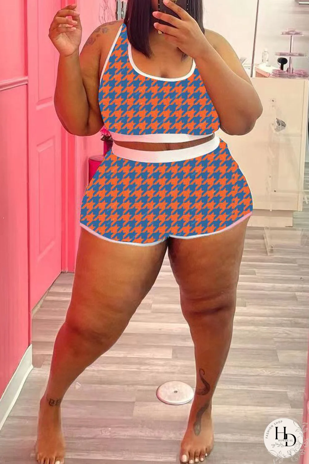 Yellow Fashion Casual Print Vests U Neck Plus Size Two Pieces