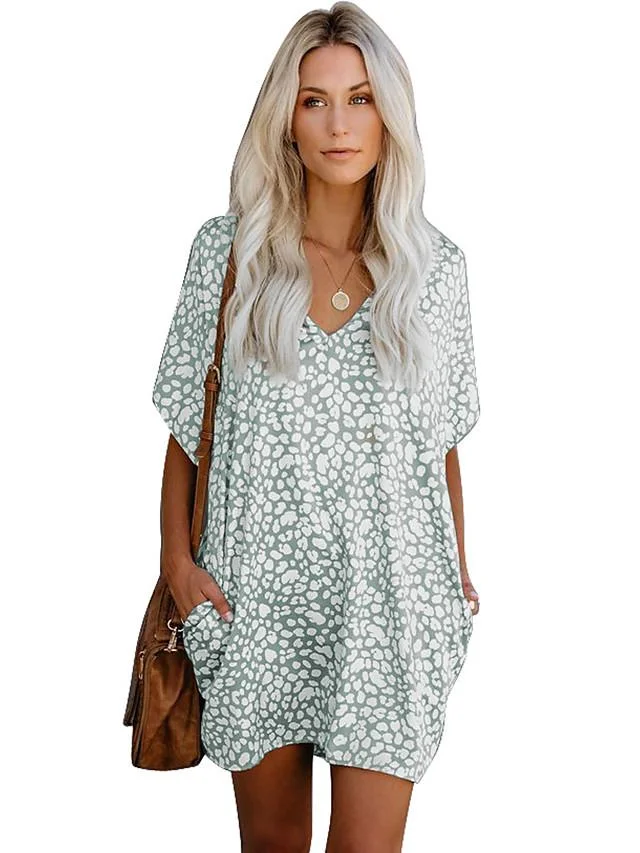 Women's Shift Dress Short Mini Dress Short Sleeve Solid Color Geometric Print Summer Casual Green Light Blue