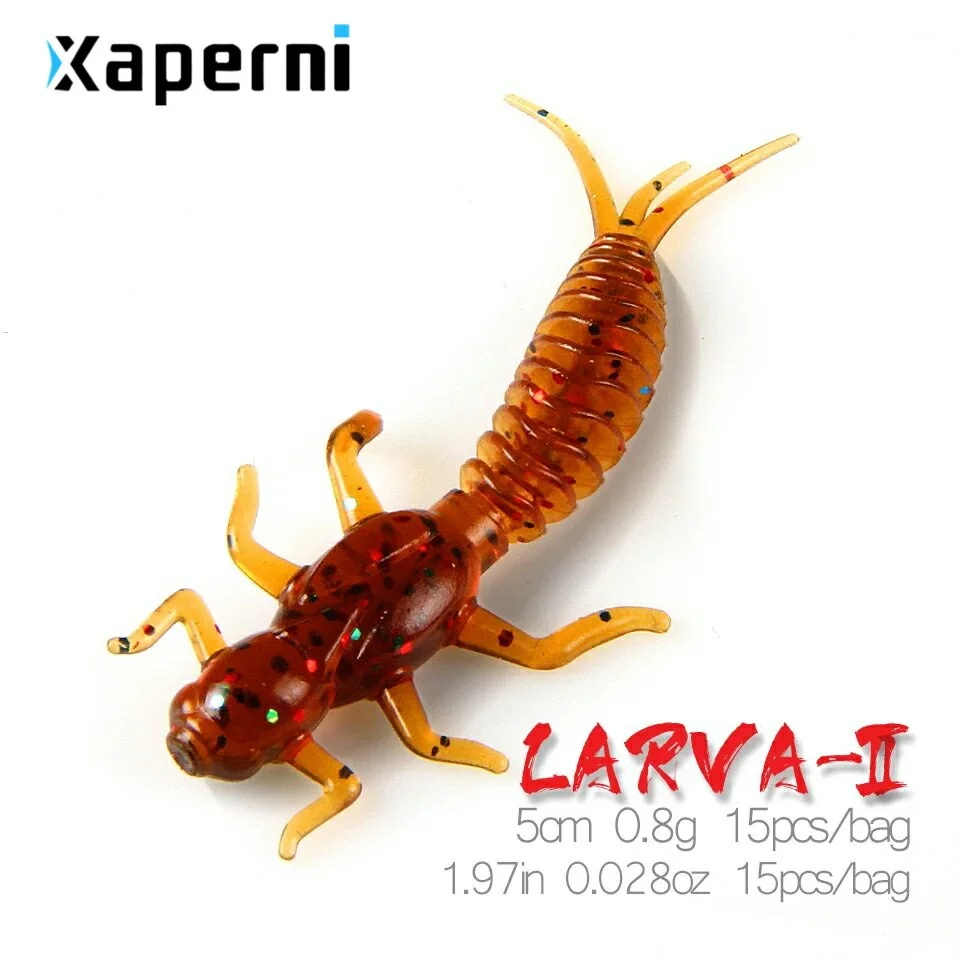 Xaperni new Larva Soft Lures 5cm 0.8g 15pcs Fishing Artificial Silicone Bass Pike Minnow Swimbait Jigging Plastic Baits Worm