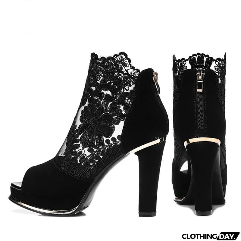 Women's High Quality Sexy Lace Dress High Heel Sandals Shoes