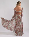 Floral-Print Bandage Puff Sleeves Asymmetric Bohemian Maxi Dress