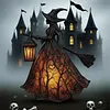 Resin Halloween Witch LED Lights Battery/USB Charging Handcrafted Stained Glass Witch Lamps Multi-Purpose Colorful Witch Desktop Statue Halloween & Year-Round Home Decor