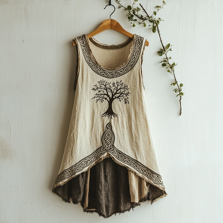 Utbros Women's Viking Tree Of Life Celtic Art Linen Sleeveless Top