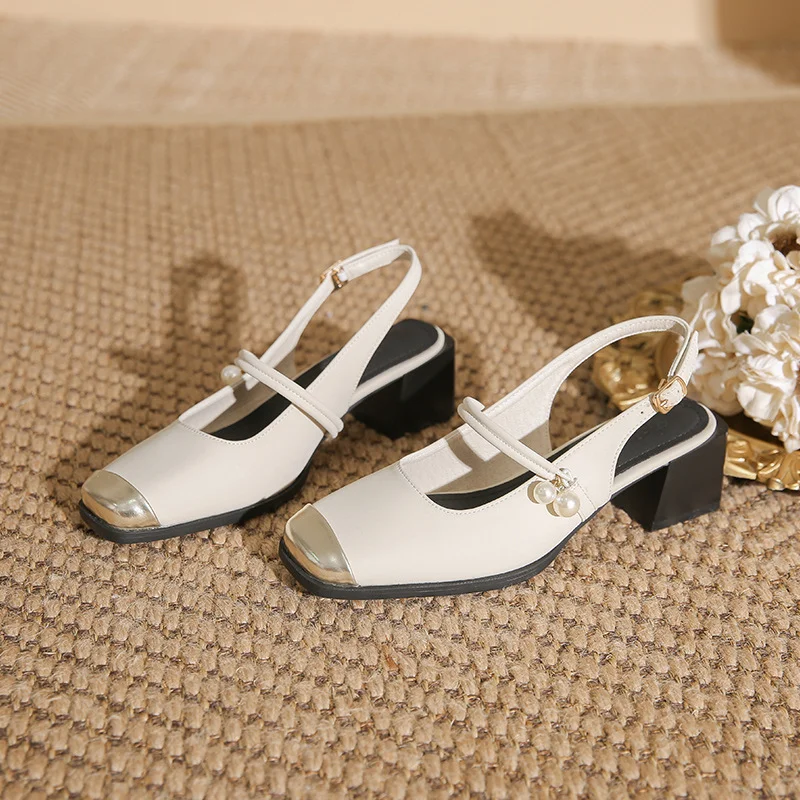 Tanguoant Tanguoant Heel Baotou Sandals Women 2024 New Summer Wear Advanced Sense Square Head Thick With Mary Jane Single Shoes Women