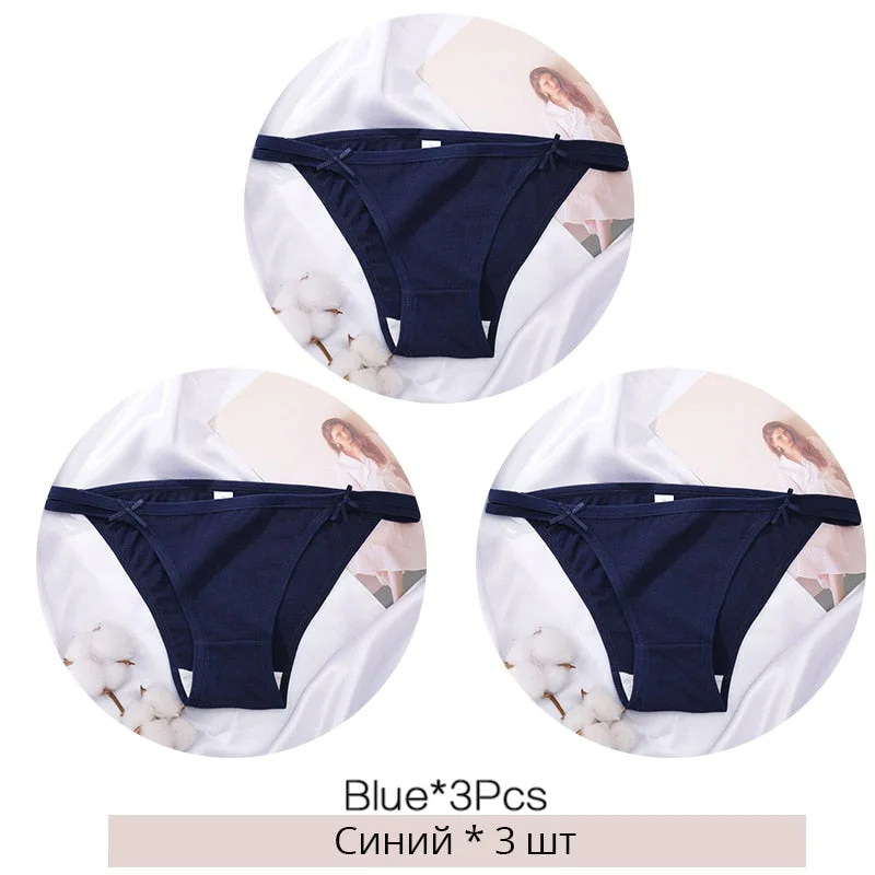 FINETOO M-2XL Bow Cotton Panties 3Pcs/set Women Briefs Girls Plus Size Underpants Low-rise Hollow Underwear Female Lingerie 2021