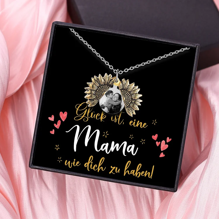 Kettenmachen Personalisierter Text & Foto Sonnenblumen Halskette-Geschenk mit Nachrichtenkarte