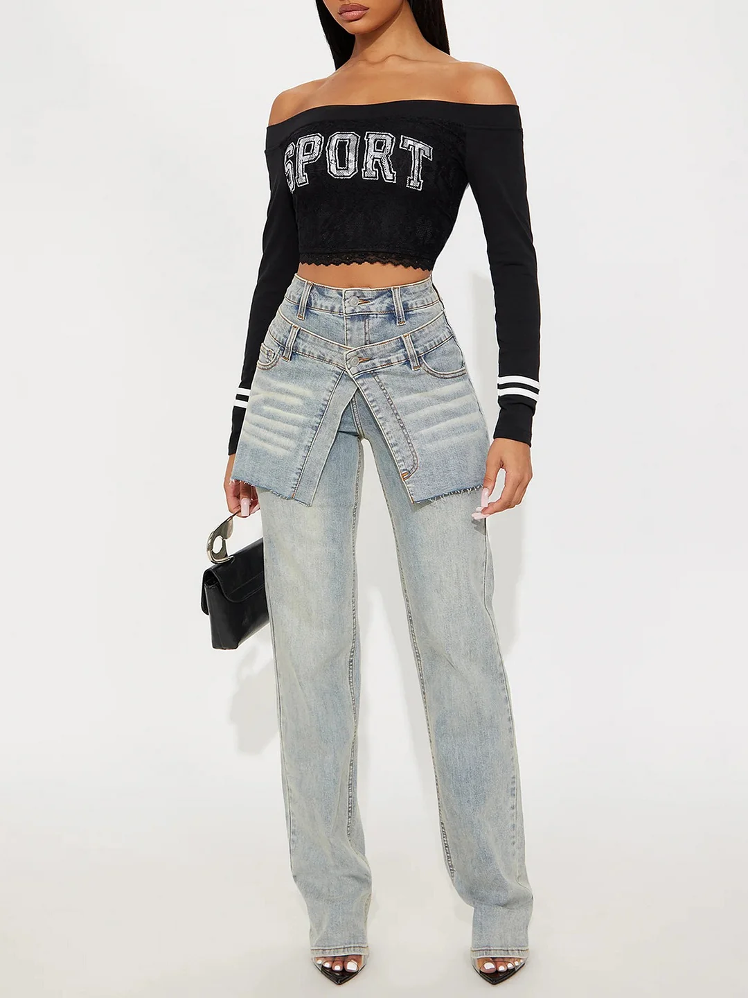 Athvotar Athvotar Early Autumn New Hottie Fake Two Low-Waisted Hip Jeans Female Cat Must Wash The Water Hair