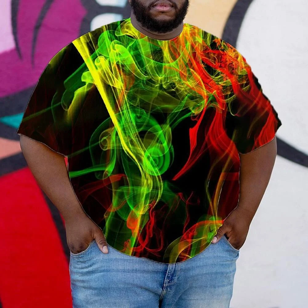 Personalized color contrast halo line print plus size men's T-shirt