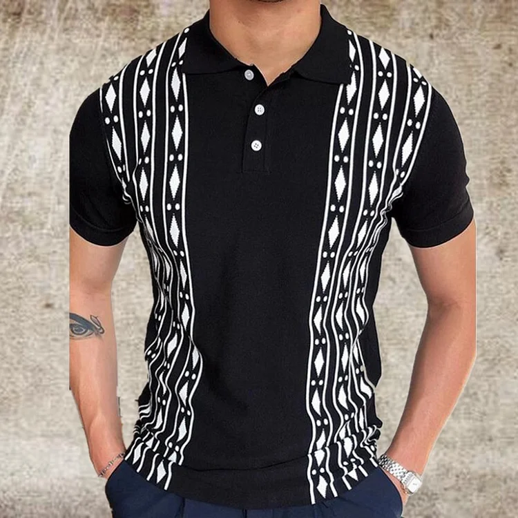 BrosWear Slim-Fit Diamond Pattern Short Sleeve POLO Shirt