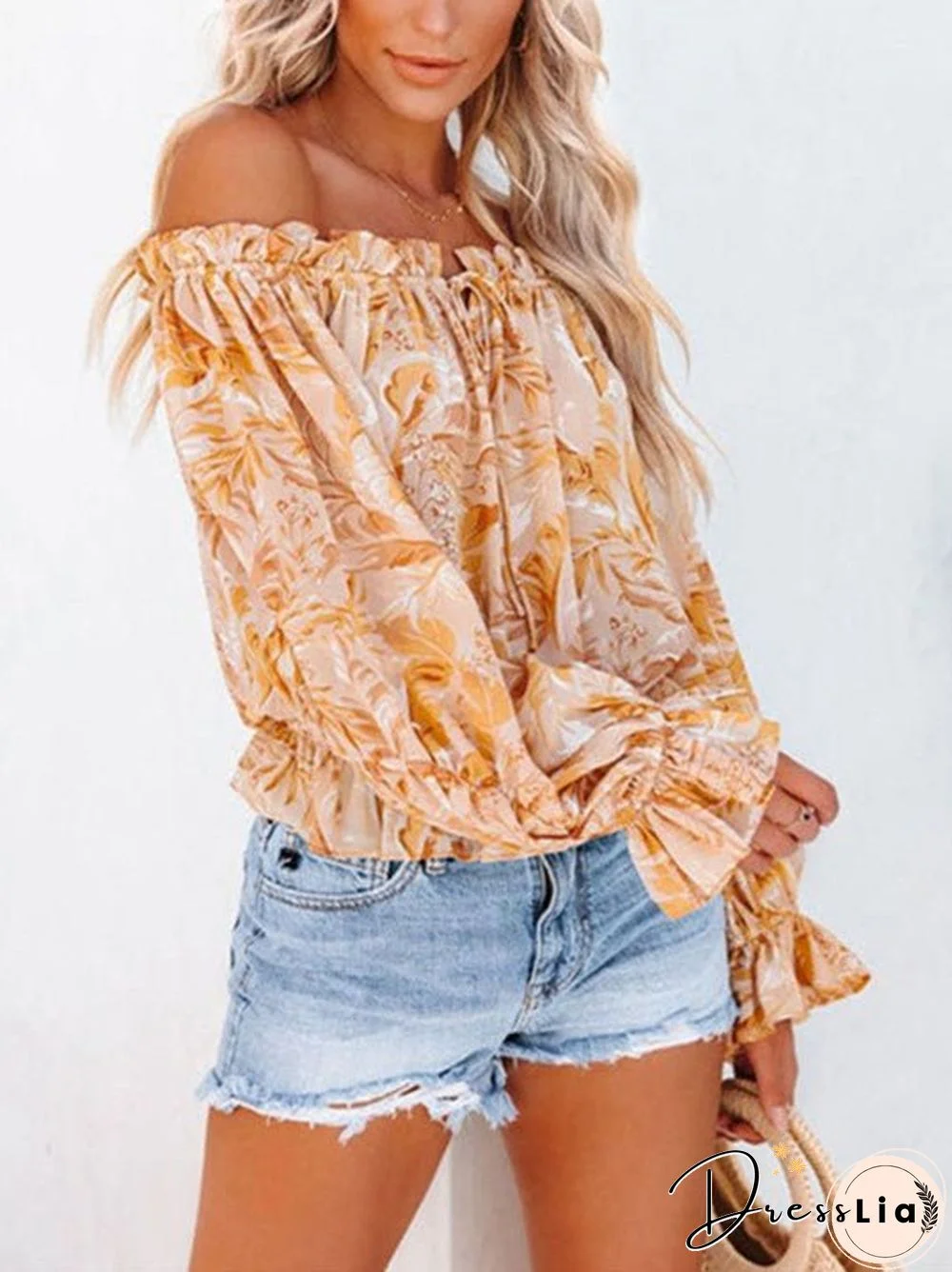Women'S Blouses One-Shoulder Chiffon Long Sleeve Blouse