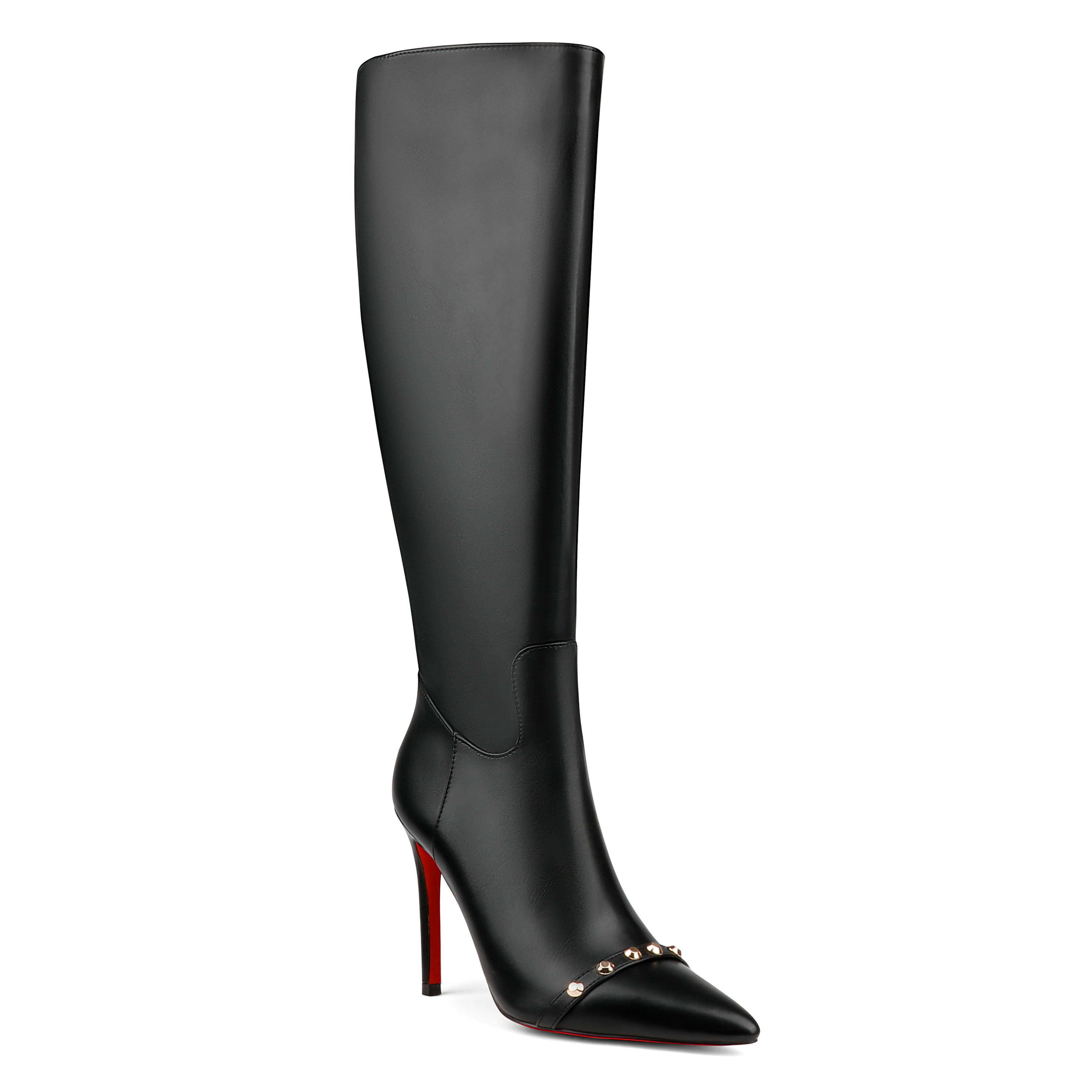 100mm Women's Fashion Zipper Leather High Heels Knee Boots Red Bottom Shoes-MERUMOTE