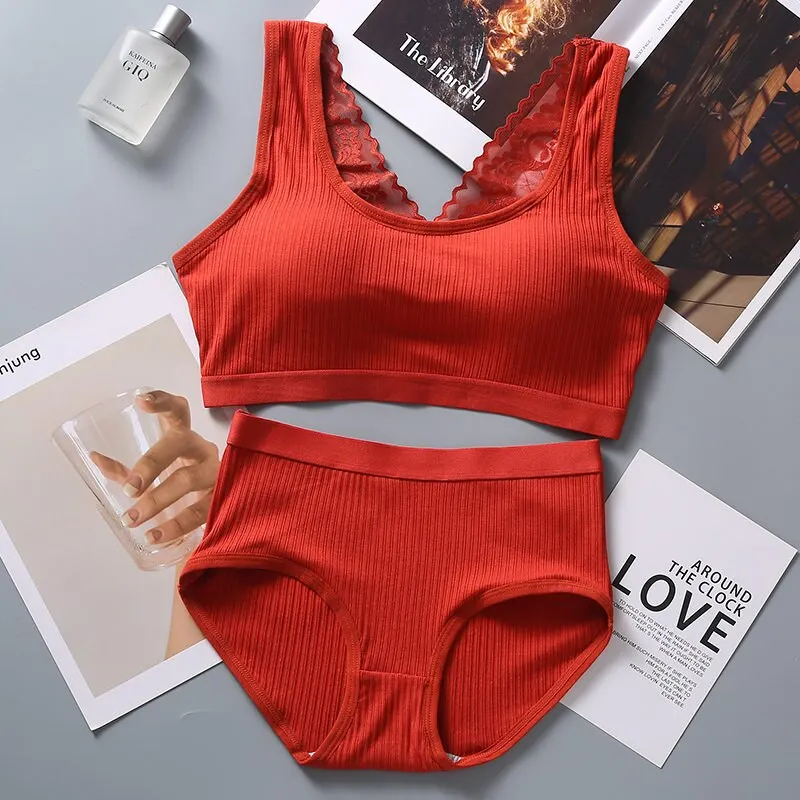 Billionm Large Size Bra&beiefs Set for Women Wireless Padded Underwear Suit Lace Striped Seamless Lingerie Set New