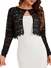 Elegant Women's Lace Cardigan Sweater - Polyamide Knit Fabric, Solid Color, Round Neck, Spring/Summer/Autumn Collection